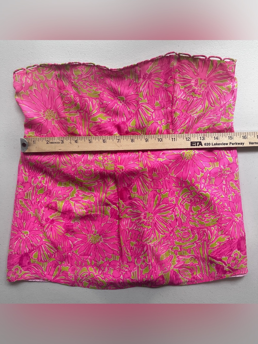Lilly Pulitzer Pink Green Floral Silk Strapless Tube Top Size 6 - Picture 5 of 7